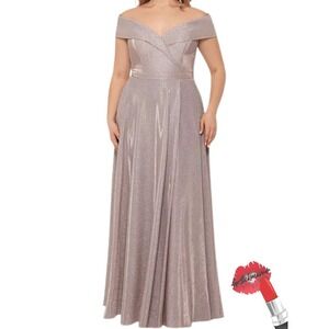 Xscape Gown Womens Plus 22W Taupe Glitter Off The Shoulder Formal Dress